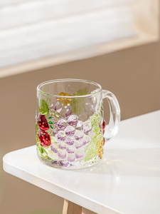 Hand-Painted Glass Cup with Handle for Drinking Milk Coffee Tea European Style Crystal Glass round Shape Water Cup Home Use