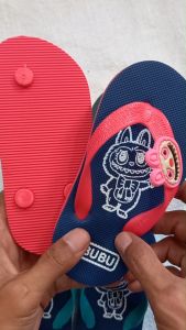 Labubu Sandal Jepit Anak Perempuan | Anti Slip Tebal Lentur | Bahan Karet Rubber | Warna Tosca Navy | Size 21-30 | Usia 2-6 Tahun
