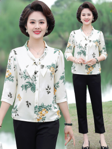 Mothers Day Small Ladieswear Spring Clothes New Arrival Western Style Half Sleeve T-Shirt Tops 50-Year-Old 60 Middle-Aged and Elderly Summer Suit