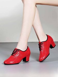SHIPAILUO | Womens Leather Latin Dance Shoes Square Dancing Shoes Sea Patrol Dance Geitbar Dance Social Dance Shoes Stone Pattern