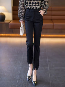 High Waist Slim Fit Black Suit Pants for Women Spring Autumn Professional Style Small Size Nine Point Harlan Trousers