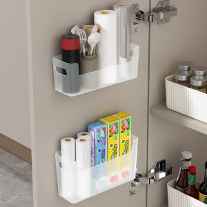 WORTHBUY Wall Mounted Punch Free Self Adhesive Storage Rack Holder Cabinet Door Plastic Organizer Shelf Kitchen Accessories