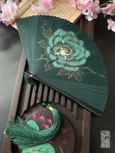 พัดกระดาษไผ่แบบเต็มใบ 5 นิ้ว พัดผู้หญิง ดีไซน์ดอกไม้ปักลายสไตล์จีนโบราณ สำหรับแฟชั่นโชว์การเต้นรำแบบญี่ปุ่น