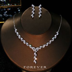 Korean Simple Wedding Zircon Necklace Earring Set Evening Gown Jewelry Accessory for Brides Fresh out New Fashion Jewelry