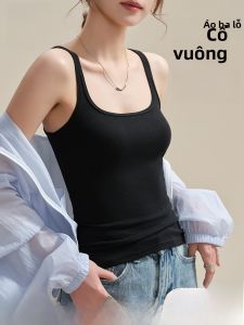 MiiOW | Áo ba lỗ cotton đen ôm vừa vặn cổ vuông dây đeo hở lưng thời trang mùa hè cho nữ Áo sơ mi cotton thoải mái thoáng khí