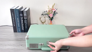 【KEVE】Turntable Vinyl Record Player Suitcase Gramophone Portable Bluetooth Speaker Music Player Wooden Phonograph Aux-in RCA