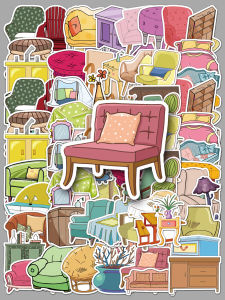 100Pcs Furniture Stickers Fridge Cartoon Sofa Pattern Decorative Doodle Decals for Mobile Phone Journaling Cute Fresh Style