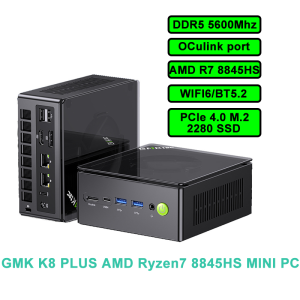 GMK K8+ เดสก์ท็อปมินิพีซี AMD Ryzen7 8845HS DDR5 5600Mhz PCIE4.0 M.2 2280 SSD Oculink port WIFI6 BT5.2 Windows11 mini pc Portable Mini PC