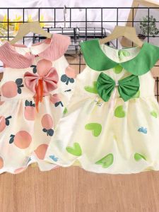 Princess Skirt for Girls Summer New Style Baby Dress Doll Collar Little Girl Fashionable Cotton Polyester Blend Short Sleeve Midi Dress