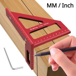 3D Multi Angle Layout Aluminum Alloy Red Miter Triangle Ruler 45°/90° Woodworking Square Protractor Measuring Tools