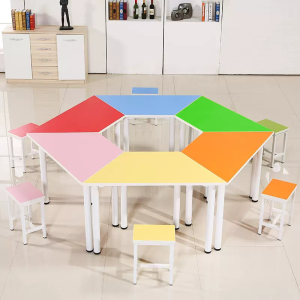 Hexagonal Training Table And Chair Combination Trapezoidal Tutoring Desk for Group Activity Room Student Classroom Conference Table