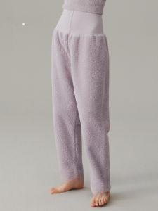 กางเกงนอนผ้าขนแกะทรงเข้ารูปเอวสูง ผ้าขนแกะบุขนแกะหนา อบอุ่น กางเกงขายาวสำหรับใส่อยู่บ้าน ผ้าฝ้ายโพลีเอสเตอร์ ลายพิมพ์ลายสีพื้น