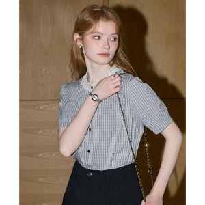 KUHNMARVIN | Lace Collar Gingham Short Sleeve Shirt Female