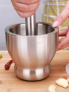 Double Layer 304 Stainless Steel Garlic Masher Gallipot Triturator Mashing Jar Mortar Garlic Mortar Garlic Grinder