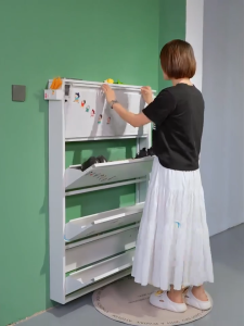 EL Steel Flip Drawer Shoe Cabinet Large Capacity Dustproof Entryway Storage Rack Slim Space-Saving Shoe Organizer with Easy Access