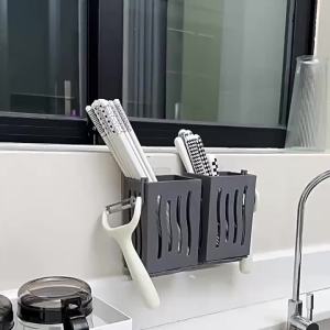Chopsticks Storage Box Draining Hanging Rack Kitchen Wall Mounted Utensil Holder No Drill Spoon Fork Chopsticks Caddy
