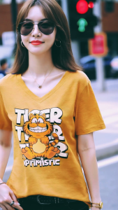 M-6XL 10สี เสื้อยืดแฟชั่นเกาหลี เสือ คอวี T-shirt TIGER for women Cotton100% High quality รุ่น C460