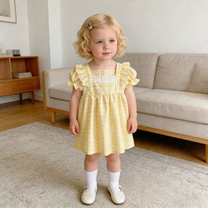 2026 New Summer Kids Princess Dress 2-6Yrs Short Sleeve Cotton Embroidery Girl Birthday Party European American Style Dress