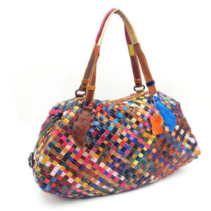 BeeGreen Women Woven Leather Handbag Colorful Dumpling Bag Large Capacity Shoulder Bag Versatile Travel Bag