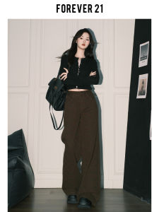 Forever 21 High Waist Wide Leg Denim Jeans Womens Autumn American Style Slimming Drapey Straight Leg Leopard Print Pants