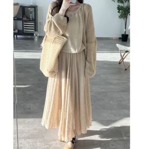 Angelica Spring New Gentle Style Midi Skirt Cotton Linen High Waist Peach Color Atmosphere Long Skirt Women Casual Pleated Pure Color A-Line Skirt