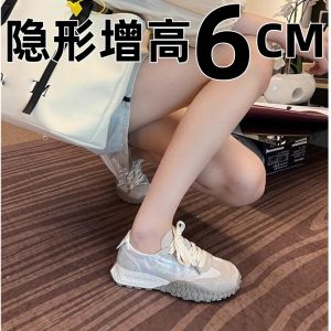 Womens Ballet Sport Shoes Thick Bottom Hidden Heel Casual Leather Version Deqin Shoe New 2025 Small Size Versatile Fashion Sneaker