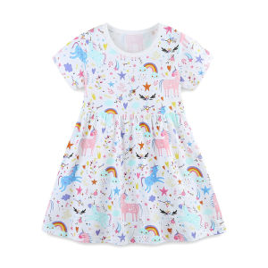 เดรสเจ้าหญิงแขนสั้นสีรุ้งสำหรับเด็กผู้หญิง2-7T สำหรับฤดูร้อนชุดปาร์ตี้ชุดเดรสเด็กเด็กวัยหัดเดิน