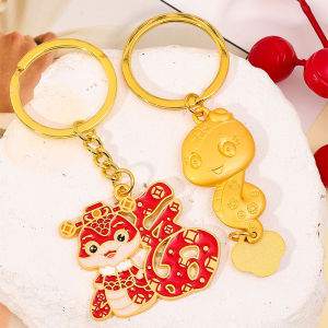 พวงกุญแจราศีงูอัลลอยรูปปีใหม่จีน2025จี้งูการ์ตูนพวงกุญแจของขวัญสำหรับเพื่อนครอบครัว