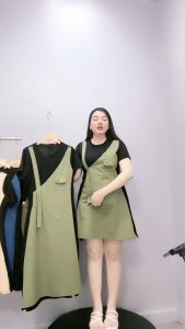 Đầm Bigsize Nữ Tay Ngắn Cổ Tròn Phối Jean Cách Điệu Vải Jean Giấy Phối Gân Tăm Co Giãn Cá Tính G671. G672- ĐẦM JEAN