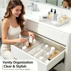 Hộp Đựng Mỹ Phẩm Hình Chữ Nhật Trong Suốt Ngăn Chia Bằng Acrylic Có Thể Xếp Chồng Lên Nhau Dùng Để Đựng Son Môi Cọ Trang Điểm Đồ Linh Tinh.