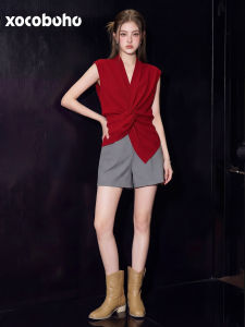 xocoboho | Unique Stylish Age-Reducing Small Batch Red Sleeveless T-Shirt