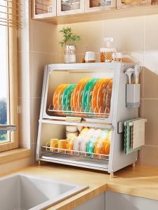 Rak Lemari Penyimpanan Dapur Rak Mangkuk Rak Multifungsi Sepenuhnya Tertutup Tahan Debu dan Tahan Serangga