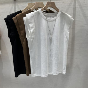 เกาหลี ชิค คอกลมสีทึบ แขนกุด หลวม ผู้หญิง เสื้อยืด ฤดูร้อน ดีไซน์ Sensation Ins Style เสื้อท่อนบน ไม่มีด้านหลัง เสื้อกั๊ก