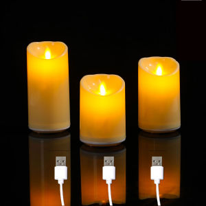 1 or 3 Pieces Flameless LED Rechargeable Candles With USBMoving Wick Dancing Flame Pillar Candles 3/4/5 Inch Height