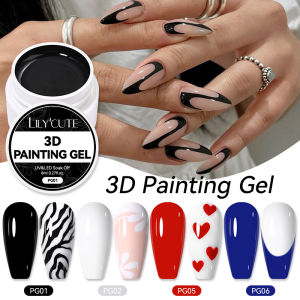 LILYCUTE 8ml 3D Painting Nail Gel White Black Color Pat Multifunctional Semi Permanent UV LED Gel Nail Polish Manicure Nail Art