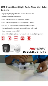 KAMERA CCTV OUTDOOR 2MP AUDIO COLORVU HIKVISION DS-2CE16D0T-LPFS DUAL Light