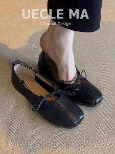 Soft Bottom Ballet Flat Shoes Womens Mary Jane Flat Heel Fashionable Korean Style Butterfly Knot Cross Strap Slip-On Shoes