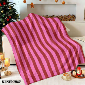 Beast Kingdom | Pink Red Striped Winter Summer Flannel Blanket Throw Fleece Soft Fuzzy Plush Cozy Fleece Blankets for Sofa Ideal Gifts