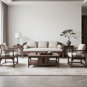 North American Black Walnut Solid Wood Sofa New Chinese Style Zen Aesthetic Home Living Room Large Layout Combination Furniture