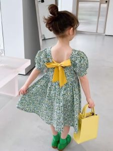 Floral Halter Sleeve Dress with Bow 1