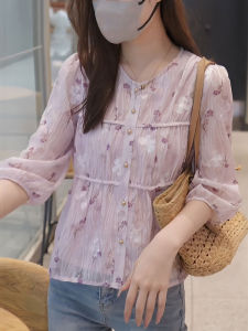 Pink Floral Shirt Womens Summer New Fashion Slimming Stylish Anti-Aging Meat Covering Design Sense Elegance Top