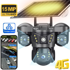 V380 Three Lens Solar Camera 4G Battery Outdoor House Surveillance Cameras 15MP Color Night Vision Security System Video Monitor