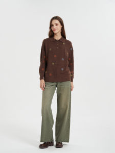 Petit Bari | Polo Collar Embroidered Versatile Thick Wool Sweater