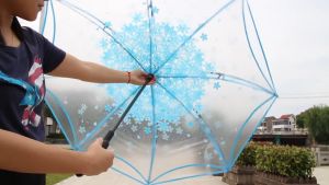 Transparent C type Handle Umbrella Reverse Upside Down Cherry Blossom
