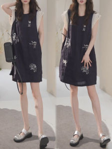 Shalldoer | Fashionable Print Splice Miniature Sleeve Dress Womens Style 2025 Summer New Design Versatile Dress Cleanfit A-Line Skirt