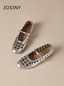 Josiny | Silver Hollow-out Mary Jane Shoes for Women Flats Breathable Summer New