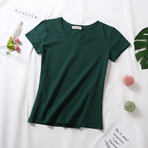 เสื้อยืดคอกลมแขนสั้นผ้าฝ้ายทรงสลิมฟิตสำหรับผู้หญิง ฤดูร้อนปี 2020 เสื้อยืดคอกลมแขนสั้นสีพื้นสำหรับผู้หญิง