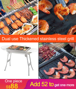 Versatile BBQ Grill Pit  Reinforced Stainless Steel Barbecue Stove for Outdoor and Home Use