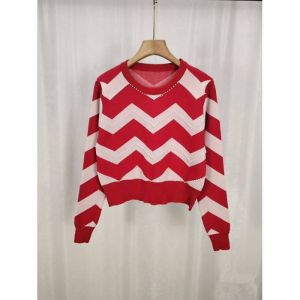 Áo Len Dệt Kim Dài Tay Cổ Tròn Thời Trang Phong Cách Hàn Quốc Mùa Thu 2025 Áo Len Nữ Màu Tương Phản Sóng Đính Hạt