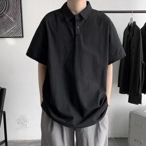 Hong Kong Style Ins Pure Cotton Fashion All-Match Polo Shirt Mens Summer New Arrival Trendy Loose Lapels Slimming Bottoming Top